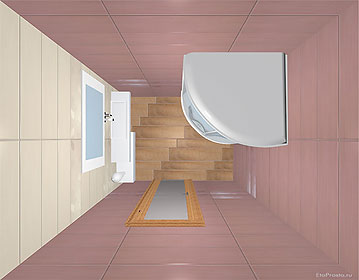 Пример  раскладки плитки в ванной комнате. Вид сверху