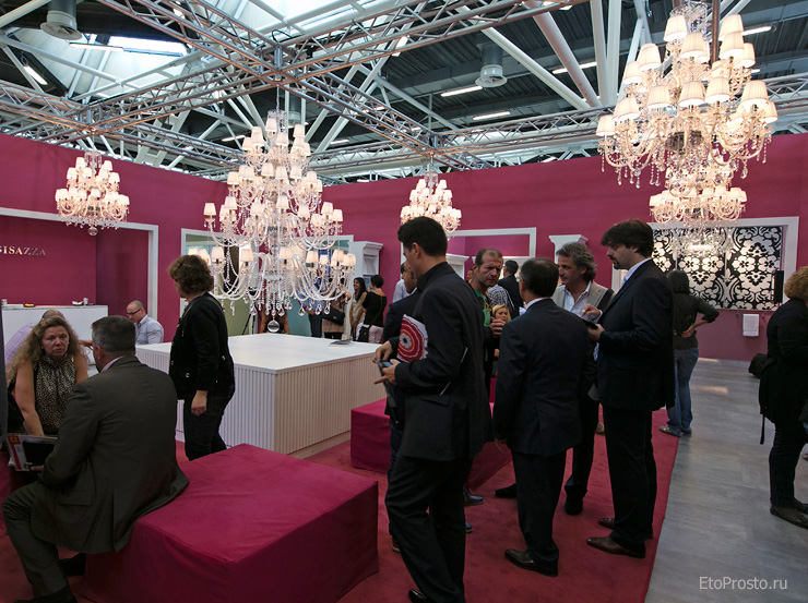 Set of chandeliers at the Bisazza booth
