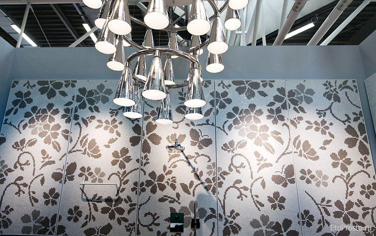 A chandelier at the Bisazza booth