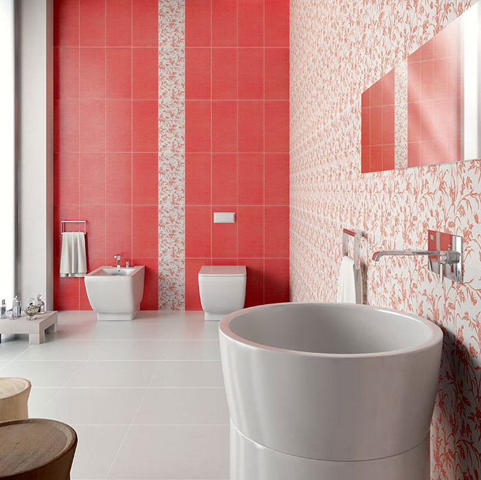 Красная плитка для ванной комнаты Seta. Красные стены белый пол красно-белая ванная