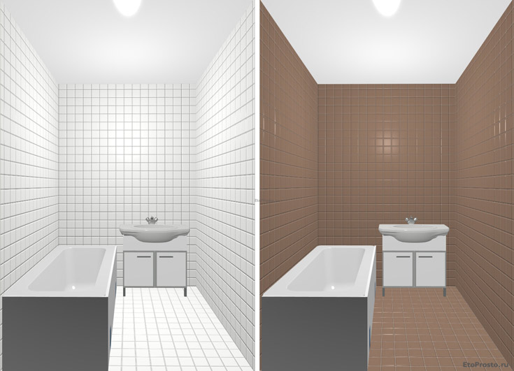 Белая плитка или коричневая плитка для маленькой ванной комнаты. Фотография интерьера
