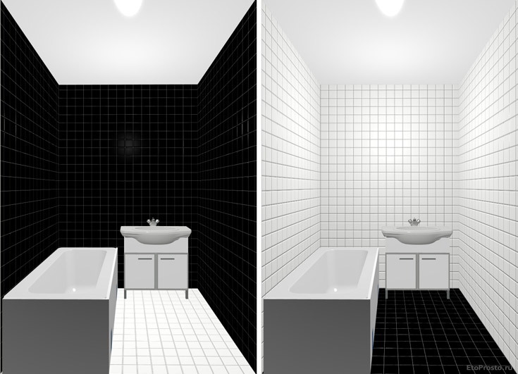 Варианты дизайна маленькой ванной комнаты в черно-белых цветах