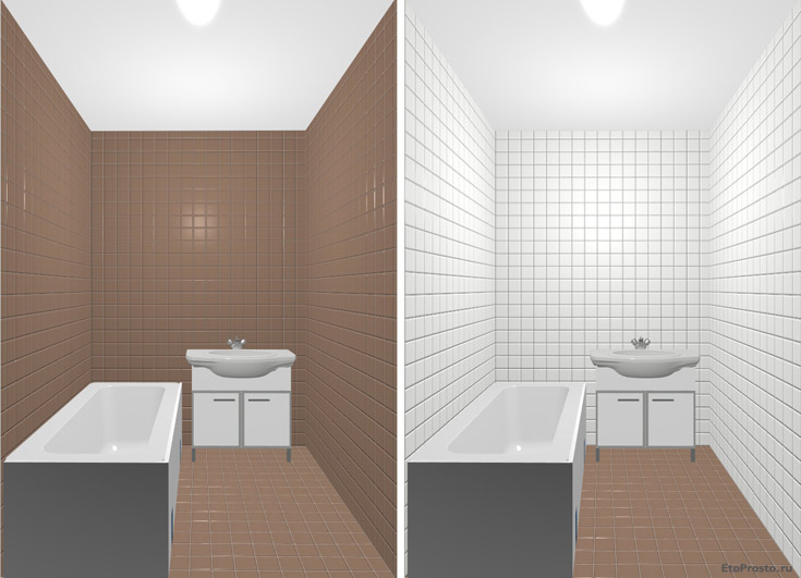 Белая ванная с коричневым полом. интерьер маленькой ванной комнаты