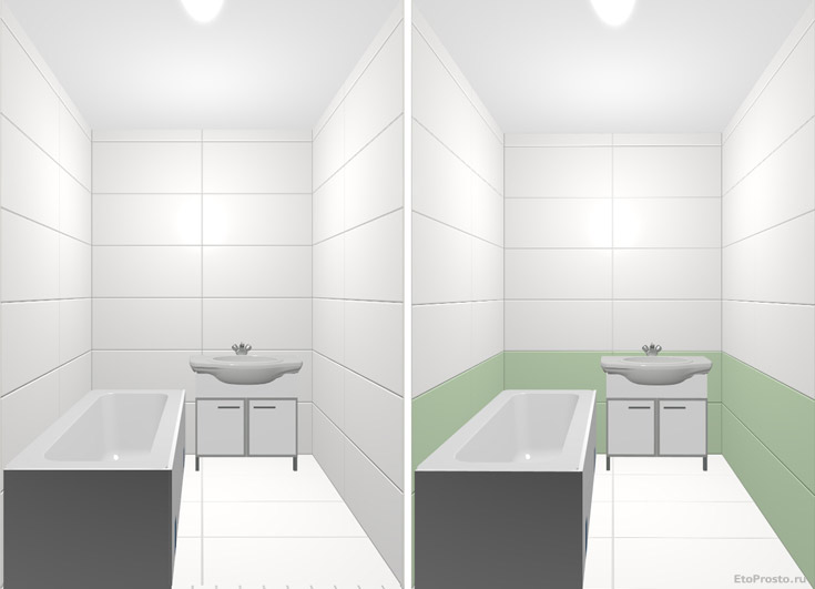 Белая плитка большого размера в маленькой ванной комнате