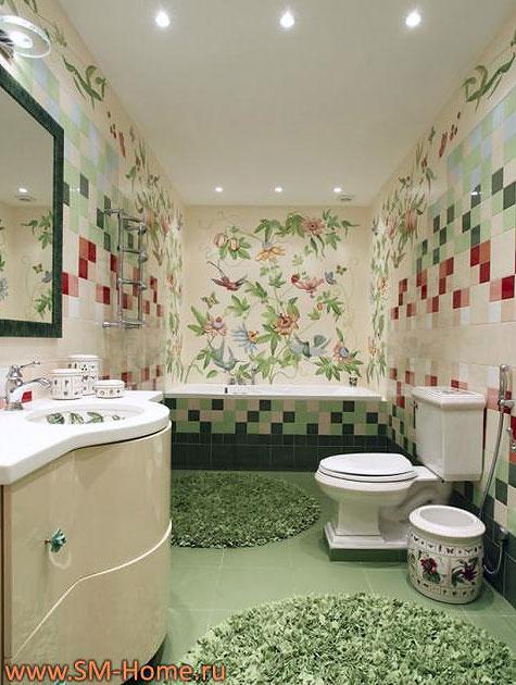 Дизайнерская ванная в зеленых тонах