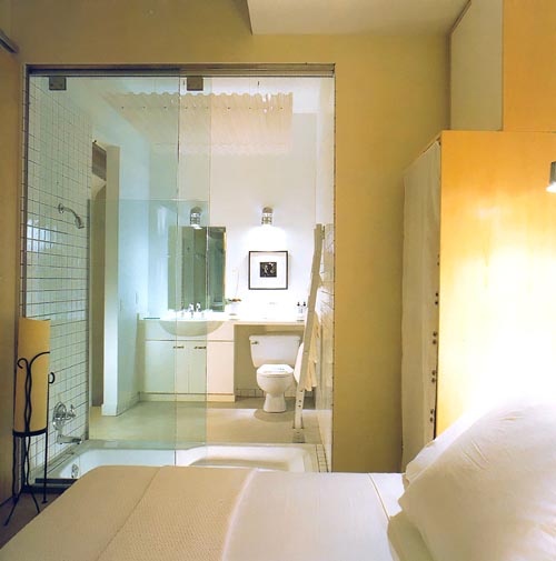 Дизайн ванной комнаты с прозрачной дверью