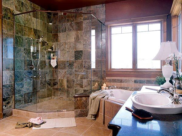 Интерьер ванной комнаты для любителей камня