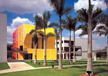 Colourful facade of the building