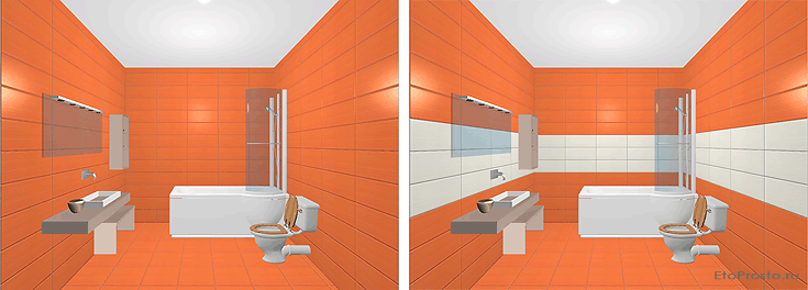 Дизайн ванной комнаты с контрастной укладкой плитки
