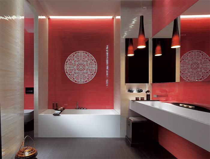 FAP CIELO красная плитка для ванной комнаты в интерьере