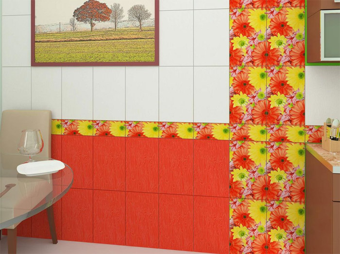 Плитка для ванной дешевая красная с цветами
