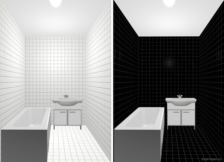 Черно-белая плитка для маленькой ванной комнаты. Проект интерьера