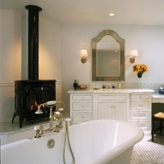 Дизайн ванной комнаты с камином